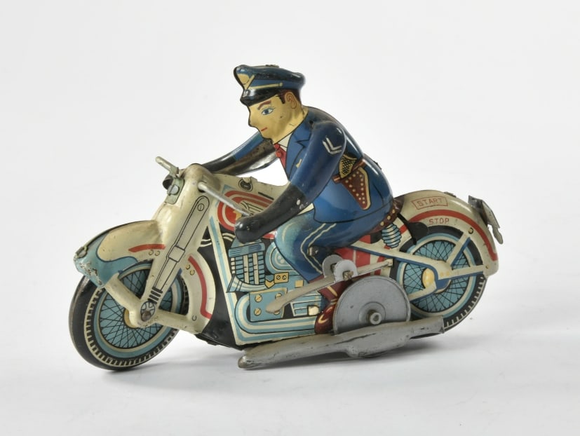 Linemar, Polizei Motorrad P.D. 7: Linemar, Polizei Motorrad P.D. 7, Japan, 18 cm, Blech, UW ok, LM, Lampe fehlt, Z 3