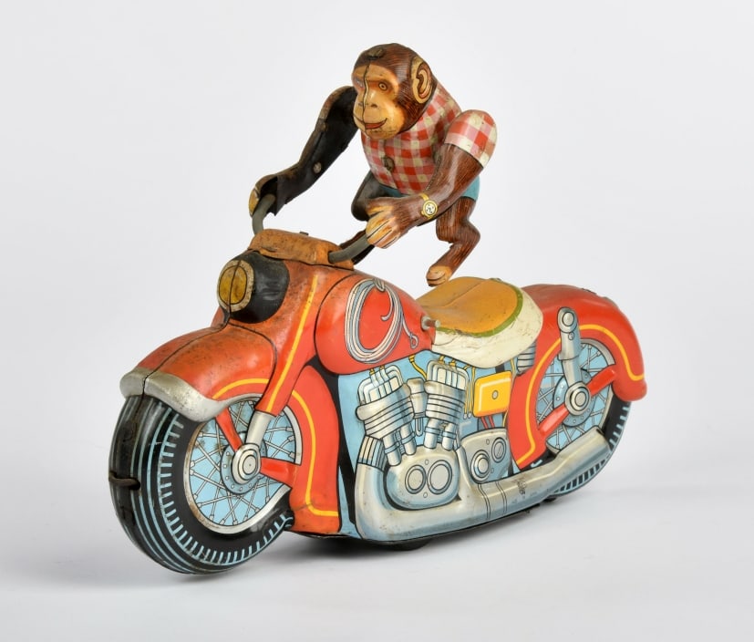 ATC, Motorrad mit Affe: ATC, Motorrad mit Affe, Japan, 24 cm, Blech, Friktion ok, LM, Z 3