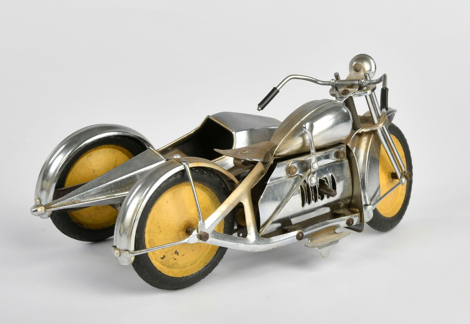 Motorrad mit Beiwagen: Motorrad mit Beiwagen, Blech, 36 cm, UW ok, ungemarkt, LM, Z 2