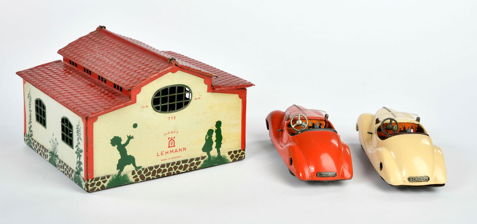 Lehmann, Garage mit 2 Schuco Examico 4001 Autos: Lehmann, Garage mit 2 Schuco Examico 4001 Autos, Germany VK & US Z.-Germany, LM, Z 2/2-