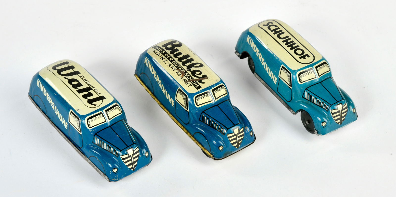 Hofler, 3 verschiedene Kinderschuhe Werbeautos: Hofler, 3 verschiedene Kinderschuhe Werbeautos, Schuhhof, Butler, Wahl, W.-Germany, 8 cm, Z 1-2