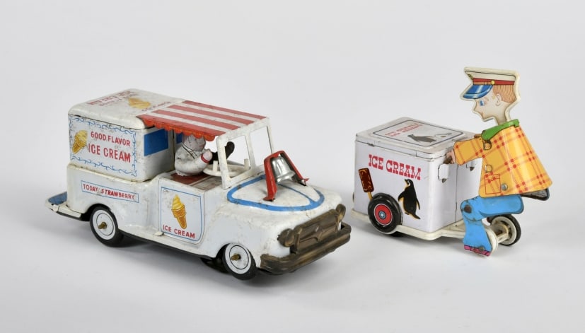 Masudaya u.a, 2 Eisverkaufer: Masudaya u.a, 2 Eisverkaufer, Japan, Antrieb ok, LM, Z 3