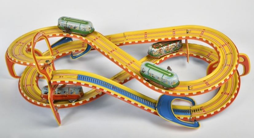 Technofix, Toboggan 290 mit 4 Fahrzeugen: Technofix, Toboggan 290 mit 4 Fahrzeugen, W.-Germany, Blech, UW ok, Z 2+