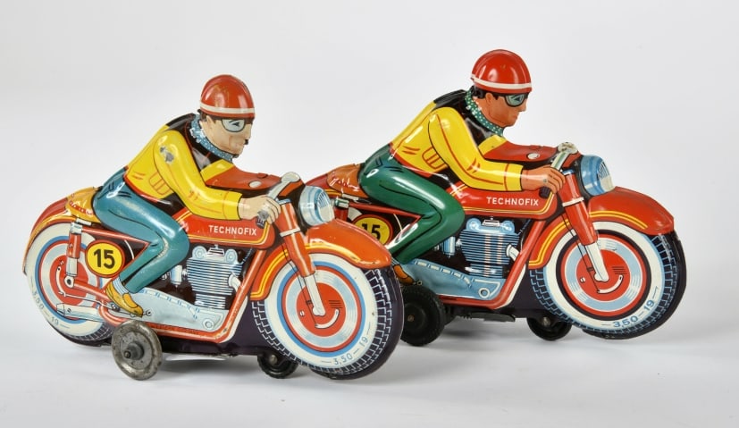 Technofix, 2x Motorrad No 15: Technofix, 2x Motorrad No 15, W.-Germany, 19 cm, Blech, 1x Friktion, 1x UW, Z 1-2