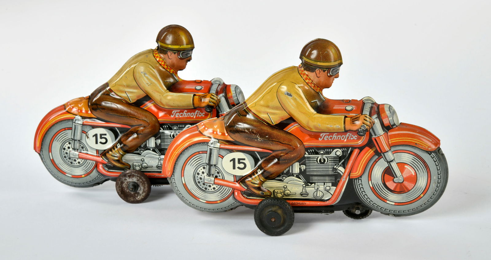 Technofix, 2x Motorrad No 15: Technofix, 2x Motorrad No 15, W.-Germany, 19 cm, Blech, 1x Friktion, 1x UW, Z 1-2
