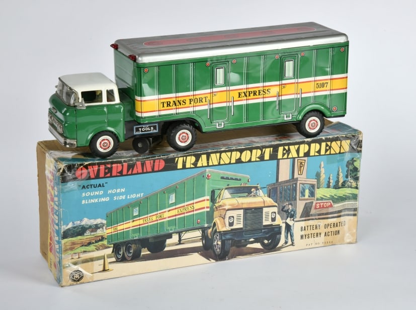 Masudaya Modern Toys, Overland Transport Express: Masudaya Modern Toys, Overland Transport Express, Japan, 43 cm, Funktion ok, Okt geklebt, sonst Z 1-2