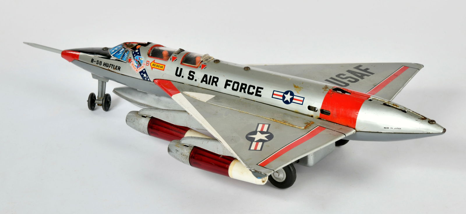 Marx Toys, Convair B-58 Hustler: Marx Toys, Convair B-58 Hustler, USA/Japan, 54 cm, Funktion ok (Licht, Motor, Gerausche), Fehlteile, fur Bastler