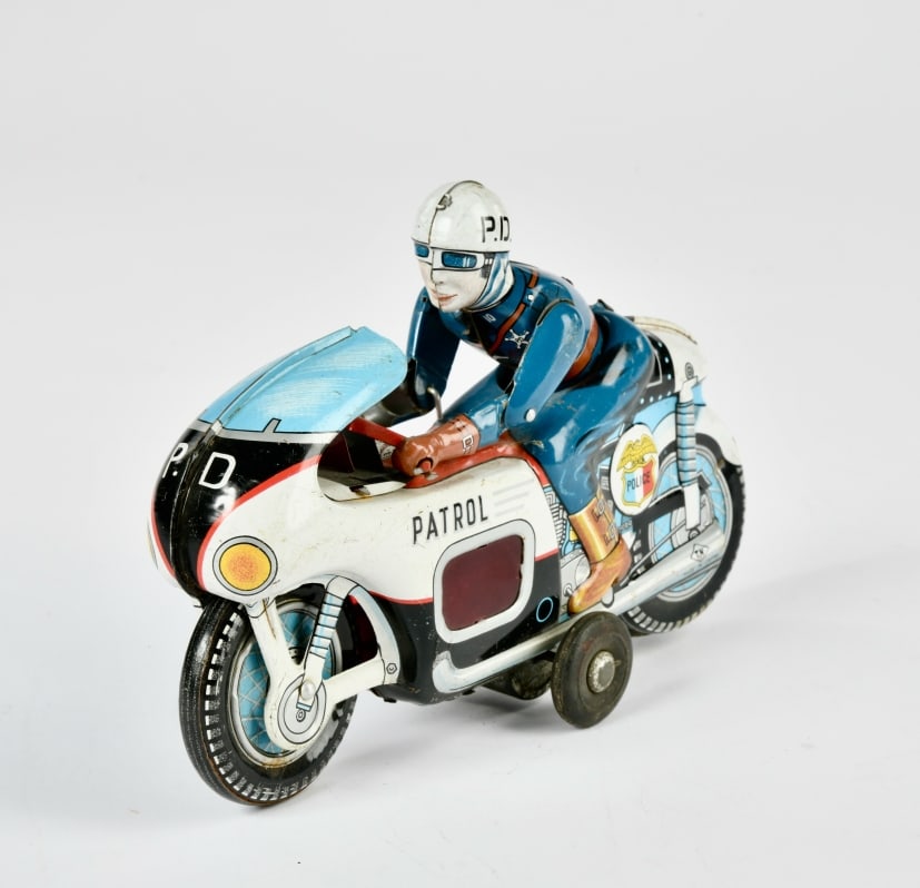 TN, Nomura, Police Patrol Motorrad: TN, Nomura, Police Patrol Motorrad, Japan, 21 cm, Blech, Friktion ok, LM, Z 2