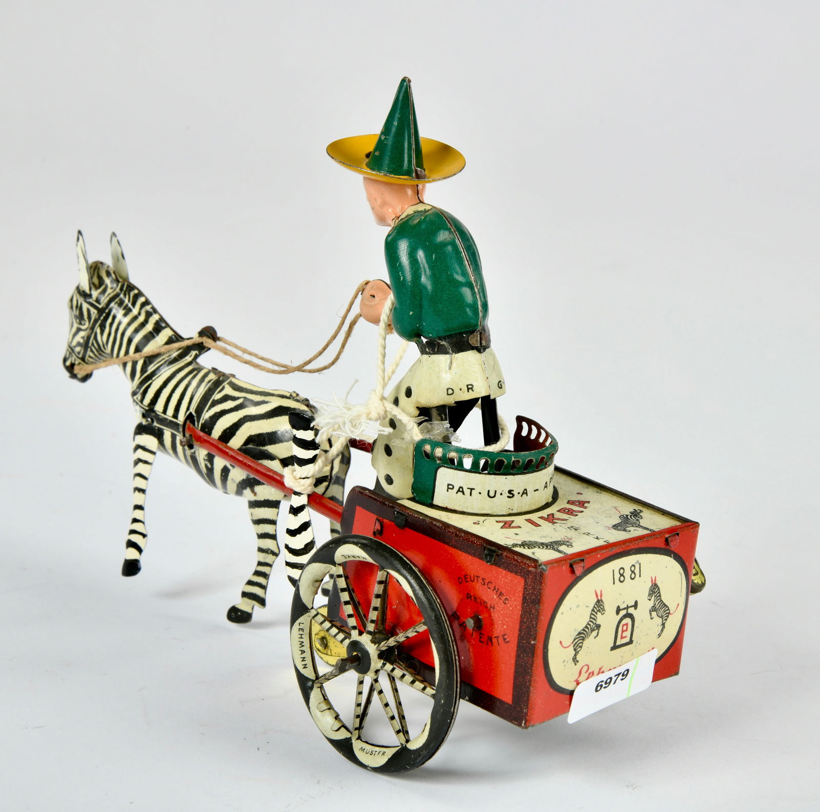 Lehmann, Zebrakutsche Zikra: Lehmann, Zebrakutsche Zikra , Germany VK, 18,5 cm, Blech, UW ok, ein Bein fehlt, Z 3