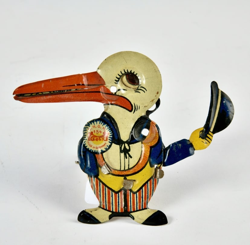 Gely, Storch: Gely, Storch, Germany VK, Klickspiel, Funktion defekt, Blech, 7 cm, Z 2