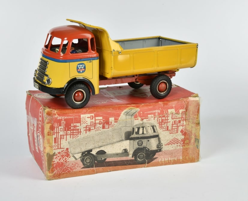 Arnold, Kipplaster: Arnold, Kipplaster, France, 27 cm, Blech, Friktion ok, Okt, LM, Z 2