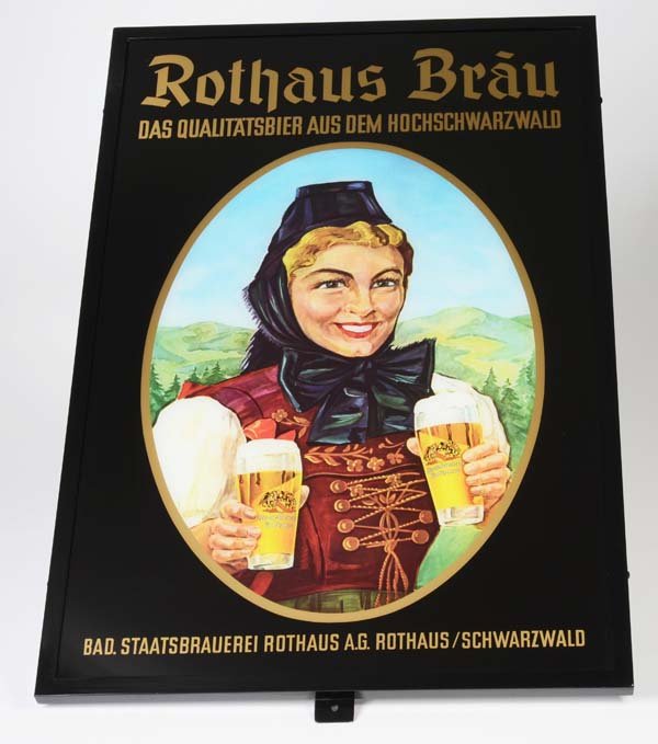 Glass Sign: English: Glass Sign "Rothausbraeu", 80s, in mint condition , no shipping ! Deutsch: Glasschild "Rothausbräu", 62x93 cm, 80er Jahre, neuwertig, kein Versand !, (2331)