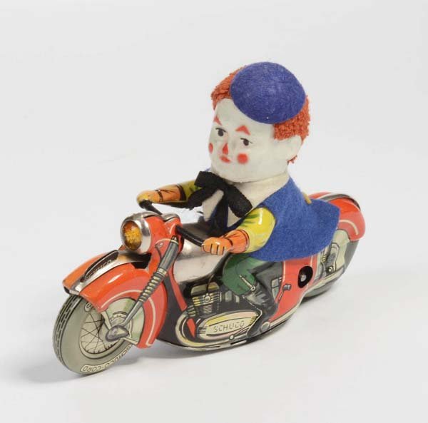 Schuco: English: Schuco, Motodrill Clown, tin, W.-Germany, minimal paint damage, windup ok, condition 1-2, Deutsch: Schuco, Motodrill Clown, 13 cm, Blech, W.-Germany, minimale Lackmängel, Uhrwerk ok, Z 1-2,