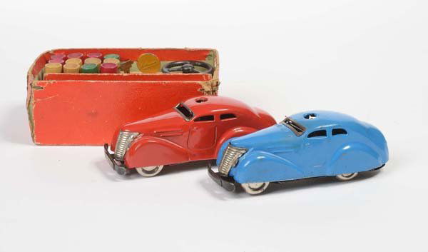 Schuco: English: Schuco, 2x car 3000, 1x US Zone Germany + 1x Germany prewar, tin, windup ok, drive gears used, condition 2-/3 Deutsch: Schuco, 2x Auto 3000, 1x US Zone Germany + 1x Germany VK, Blech, Uhrwerk