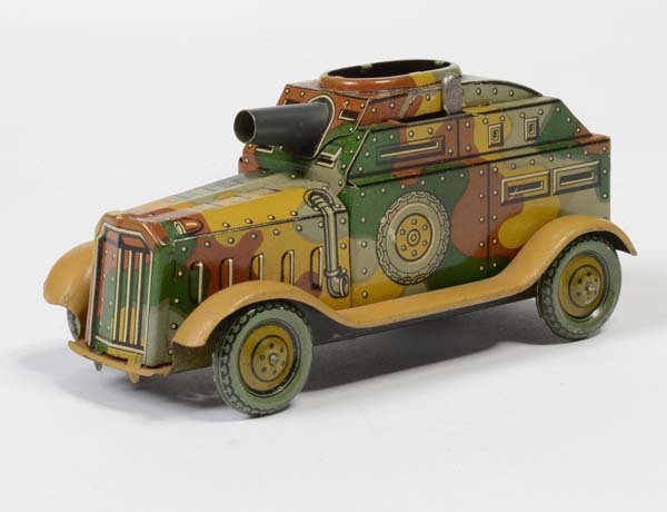 Arnold: English: Arnold, Tank, Germany prewar, tin, windup ok, tower missing, condition 2 Deutsch: Arnold, Panzer, Germany VK, 12 cm, Blech, Uhrwerk ok, Turm fehlt, Z 2, (2644)