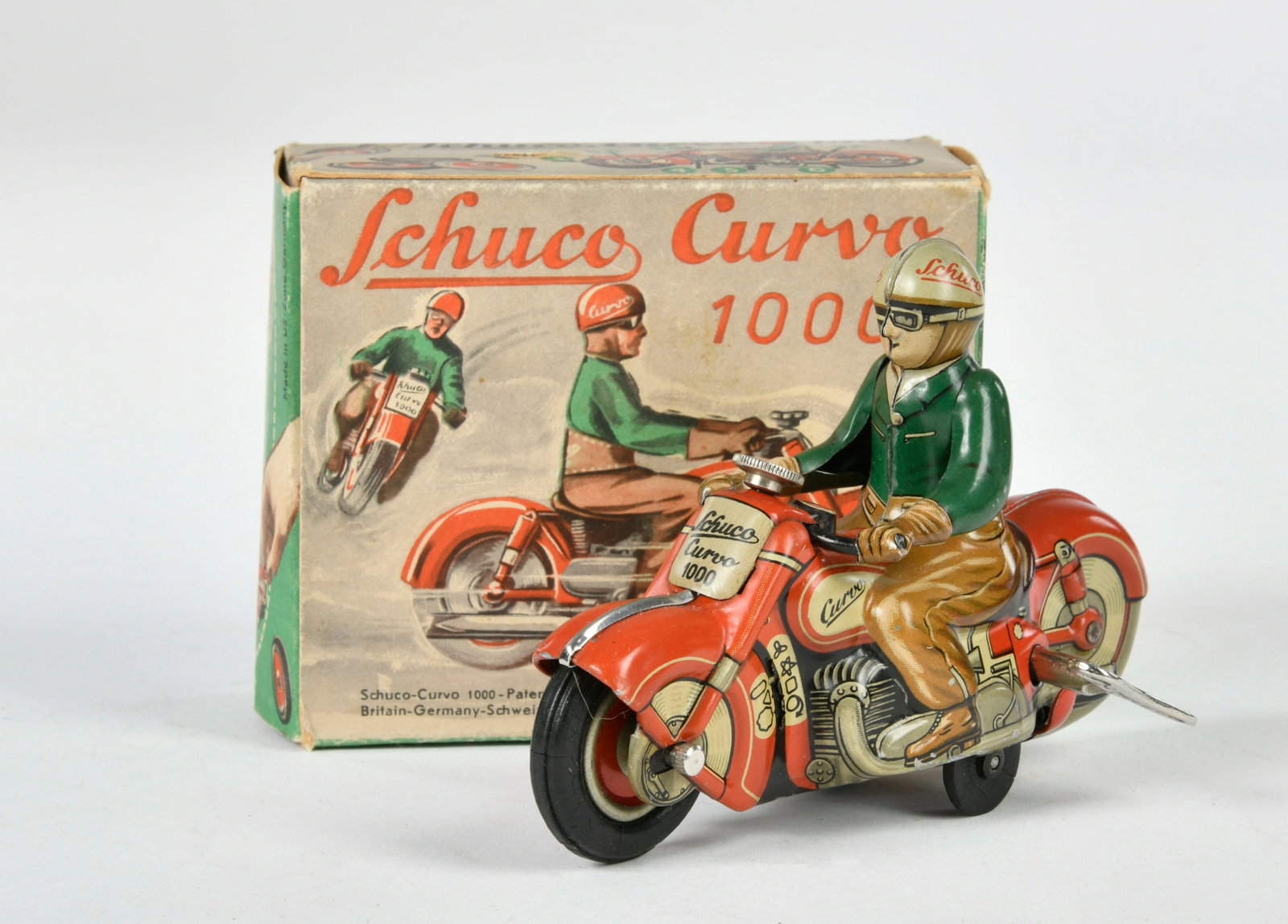 Schuco, Motorrad Curvo 1000: Schuco, Motorrad Curvo 1000, US Z. Germany, 13 cm, Blech, UW ok, Okt, mit Anleitung, Z 1-