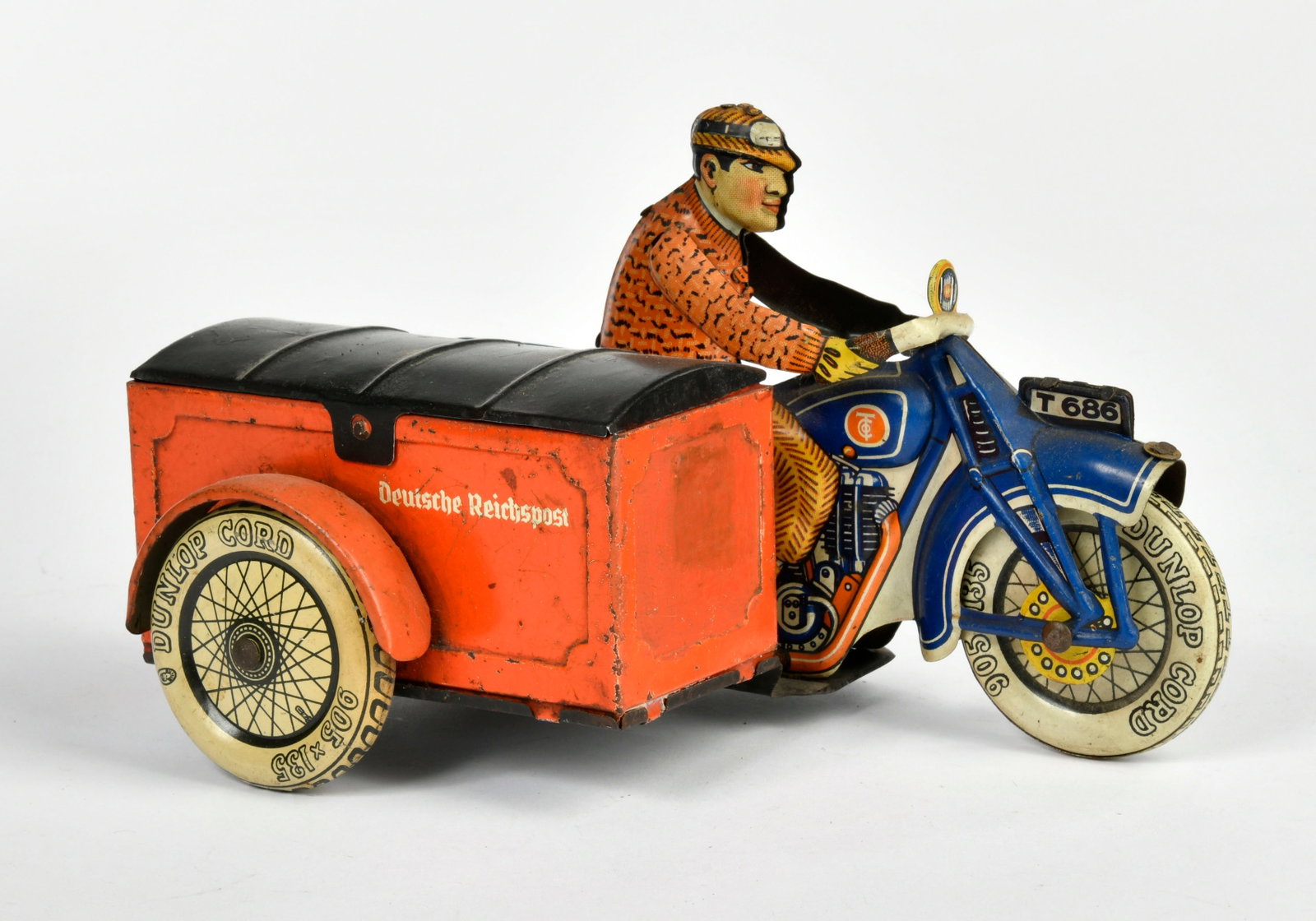 Tippco, Motorrad 686 mit Beiwagen: Tippco, Motorrad 686 mit Beiwagen, Germany, 20 cm, UW ok, LM, Beiwagen spater erganzt, Z 3