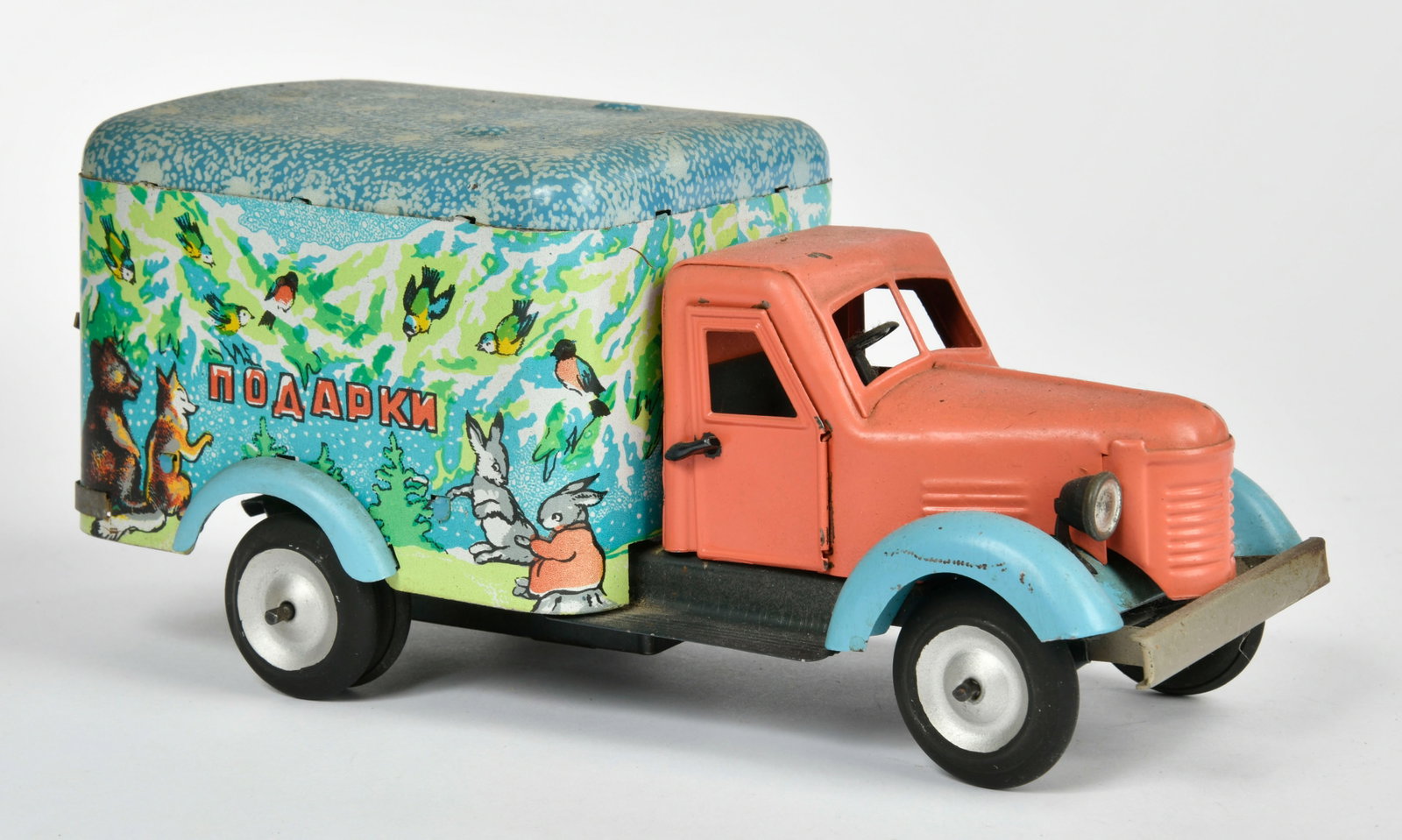 Moscow Geschenke LKW mit Weihnachtsmann: Moscow Geschenke LKW mit Weihnachtsmann, UDSSR, ca 1960, 24 cm, Blech, UW ok, Z 1-2
