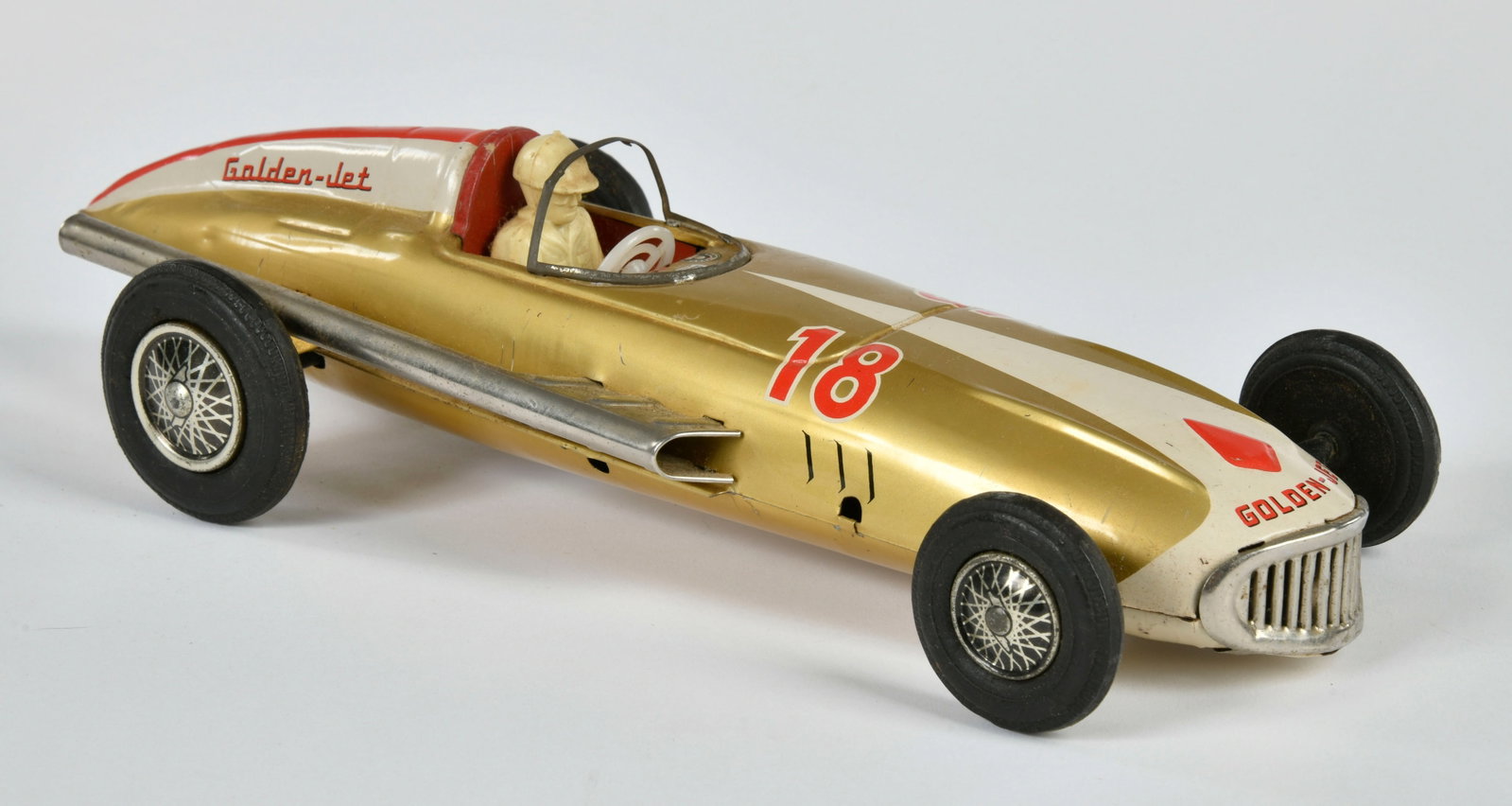 Bandai, Golden Jet Rennwagen: Bandai, Golden Jet Rennwagen, Japan, 32 cm, Blech, Friktion ok, Scheibe fehlt, LM, Z 2