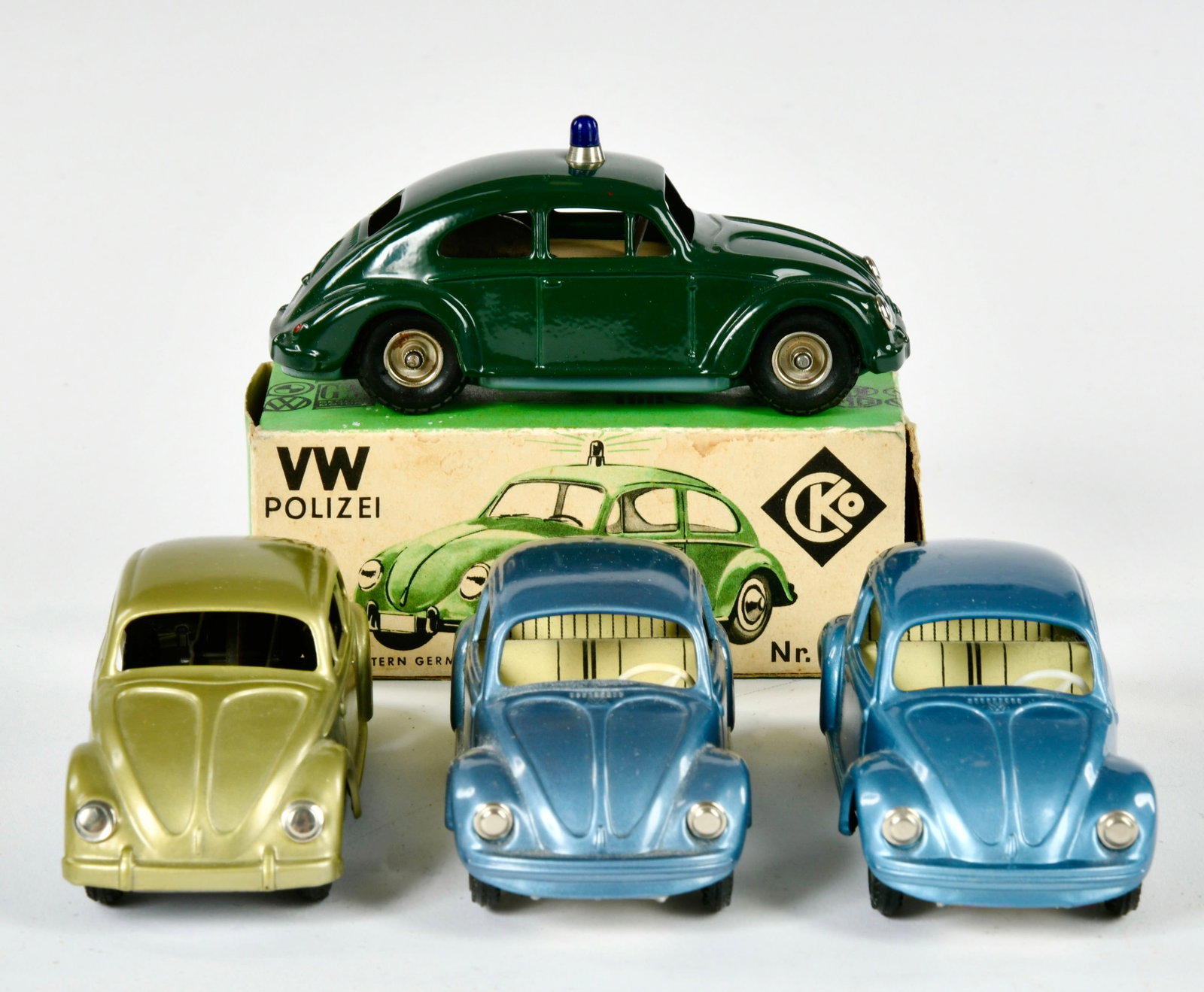 CKO Kellermann, 4x VW Kafer 394 & 403: CKO Kellermann, 4x VW Kafer 394 & 403, W.-Germany, 11 cm, Blech, Friktion ok, 1x Okt, meist Z 1