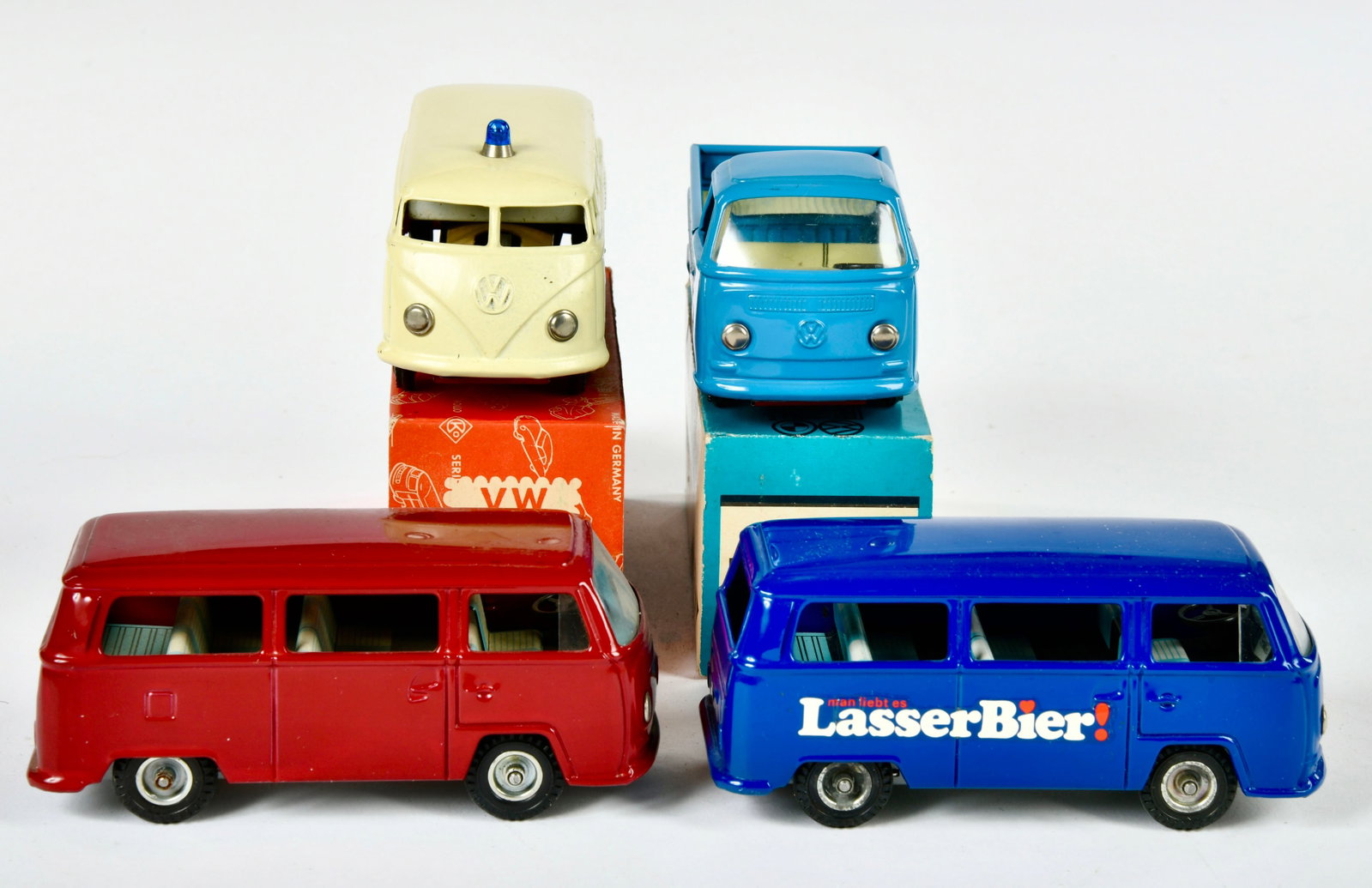 CKO Kellermann, 4x VW Bus 402 & 434, Lasser Bier u.a.: CKO Kellermann, 4x VW Bus 402 & 434, Lasser Bier u.a., W.-Germany, Friktion ok, 2x Okt, meist Z 1