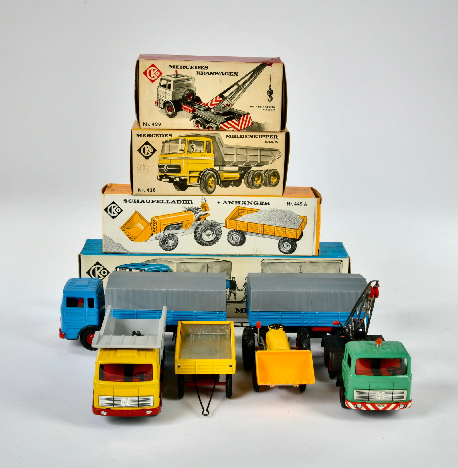 CKO Kellermann, Schaufellader mit Anhanger, Mercedes Lastzug, Kranwagen & Muldenkipper: CKO Kellermann, Schaufellader mit Anhanger, Mercedes Lastzug, Kranwagen & Muldenkipper, W.-Germany, Friktion ok, Okt, meist Z 1