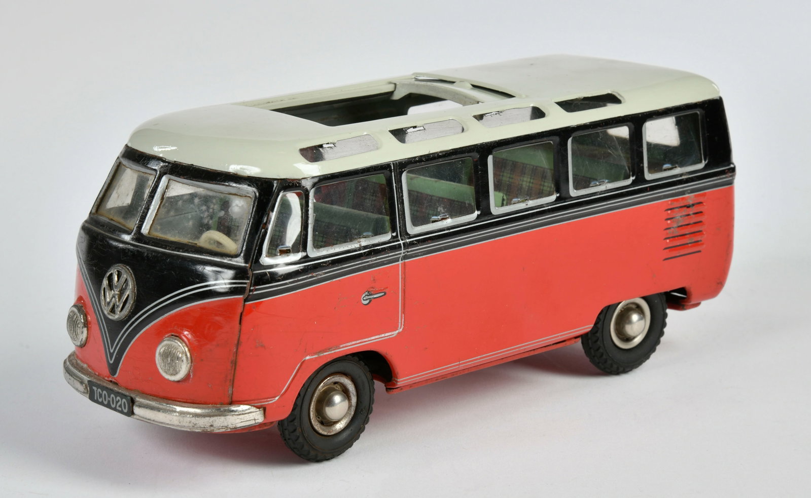 Tippco, VW Samba Bus: Tippco, VW Samba Bus, W.-Germany, 23 cm, Blech, Friktion ok, eine Radkappe fehlt, Tur restauriert, LM, Z 3