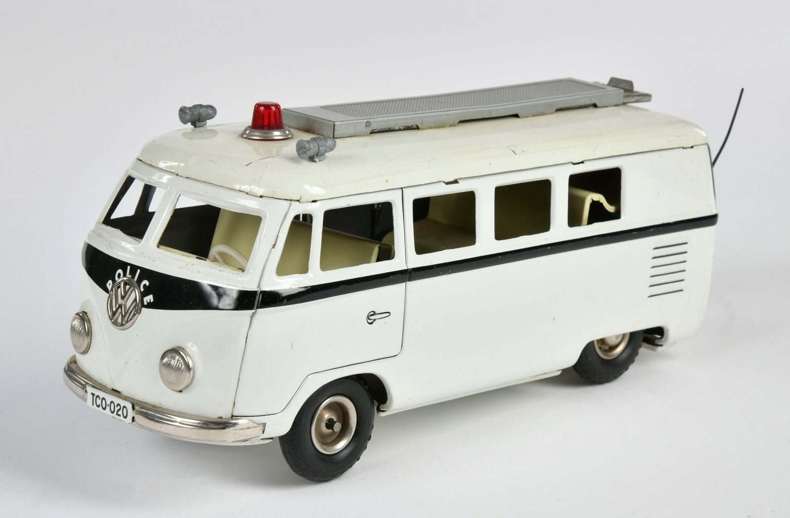 Tippco, VW Bus Police: Tippco, VW Bus Police, W.-Germany, 23 cm, Blech, Friktion ok, LM, eine Radkappe fehlt, Z 2-3