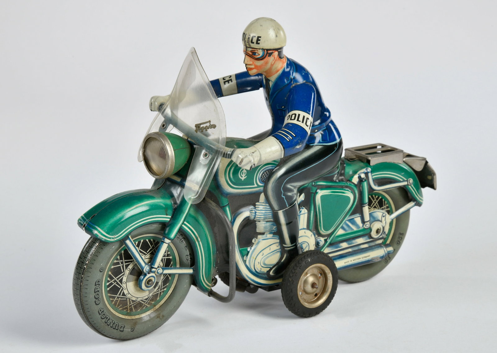 Tippco, Polizei Motorrad: Tippco, Polizei Motorrad, W.-Germany, 29 cm, Blech, Friktion ok, min. LM, Z 2