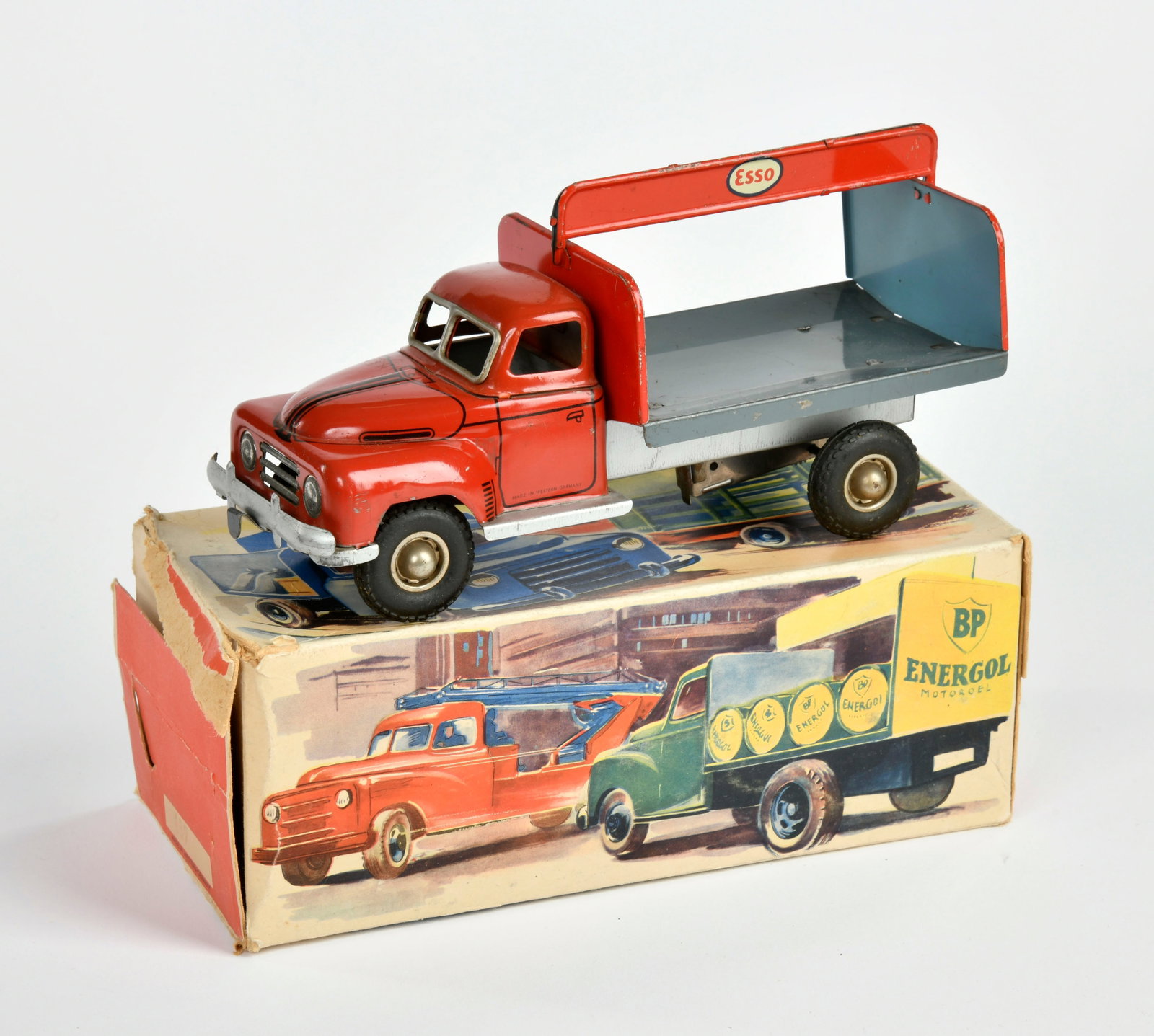 Goso, Esso Lieferwagen: Goso, Esso Lieferwagen, US Z. Germany, 22 cm, Blech, Friktion ok, Okt (Lasche fehlt) Z 2, LM, Z 2