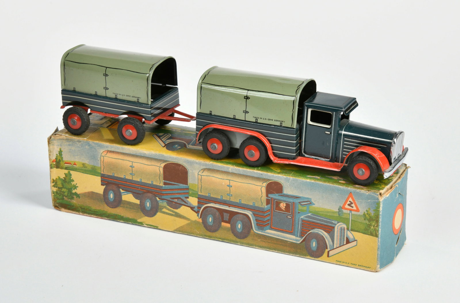 Goso, LKW mit Anhanger: Goso, LKW mit Anhanger, US Z. Germany, 26 cm, Blech, UW ok, Okt (eine Lasche ersetzt) Z 2, min. LM, Z 2+