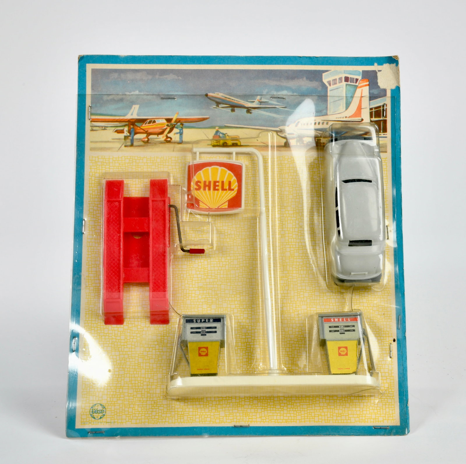 Goso, Mercedes und Shell Tankstelle im Blister: Goso, Mercedes und Shell Tankstelle im Blister, W.-Germany, 23x27 cm, Z 1-