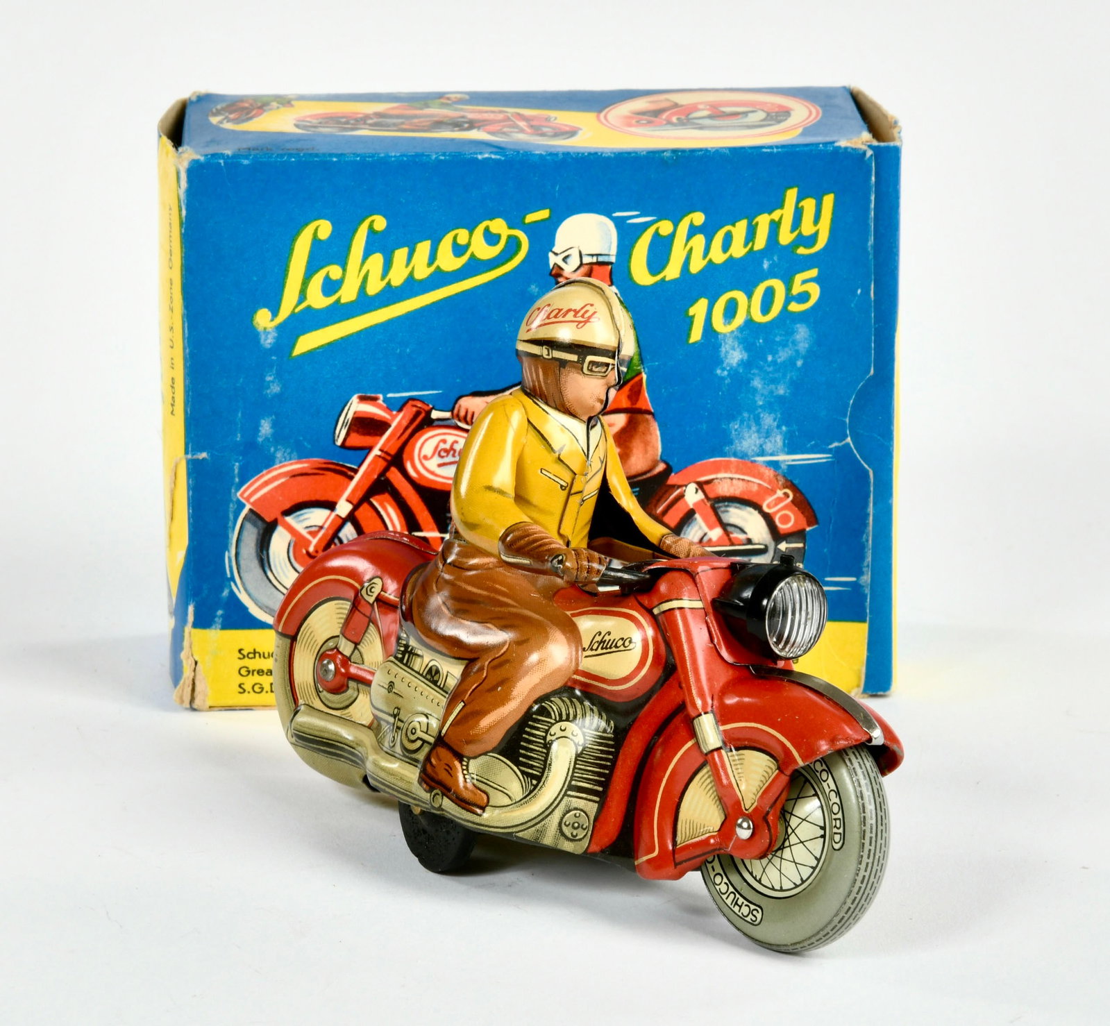 Schuco, Motorrad Charly 1005: Schuco, Motorrad Charly 1005, US Z. Germany, 13 cm, Blech, UW ok, Okt Z 2, Z 1
