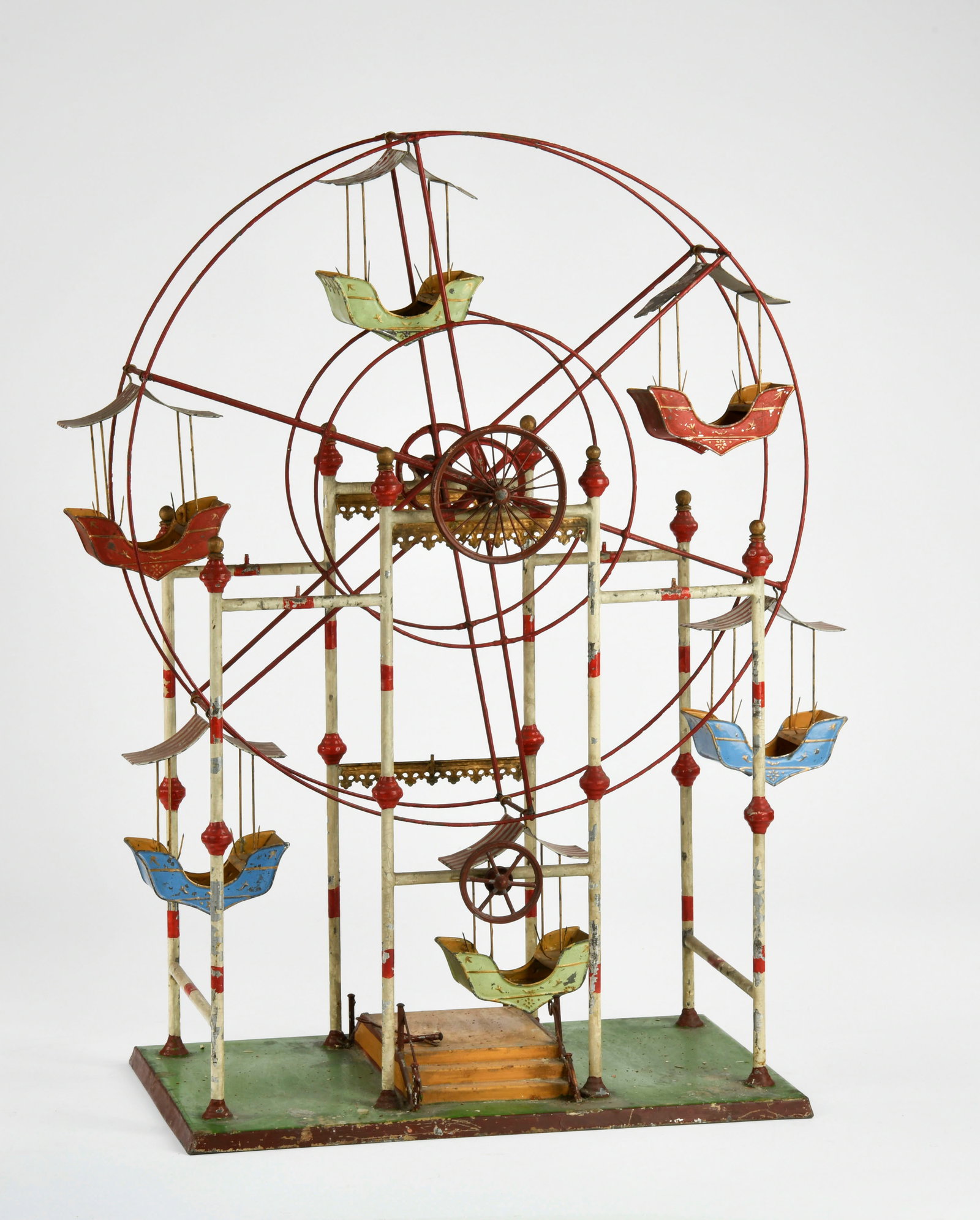 Grosses Karussell Riesenrad, Russische Schaukel: Grosses Karussell Riesenrad, Russische Schaukel, Germany um 1900, 72 cm, Blech, altersbedingte LM