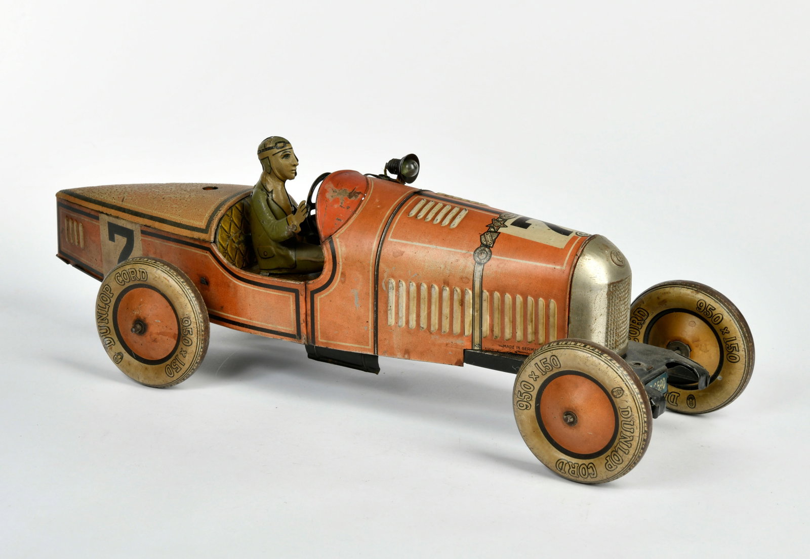 Tippco, Rennwagen No 7 T.C. 9590: Tippco, Rennwagen No 7 T.C. 9590, Germany VK, 48 cm, Blech, Uhrwerk ok, LM, Z 3-4