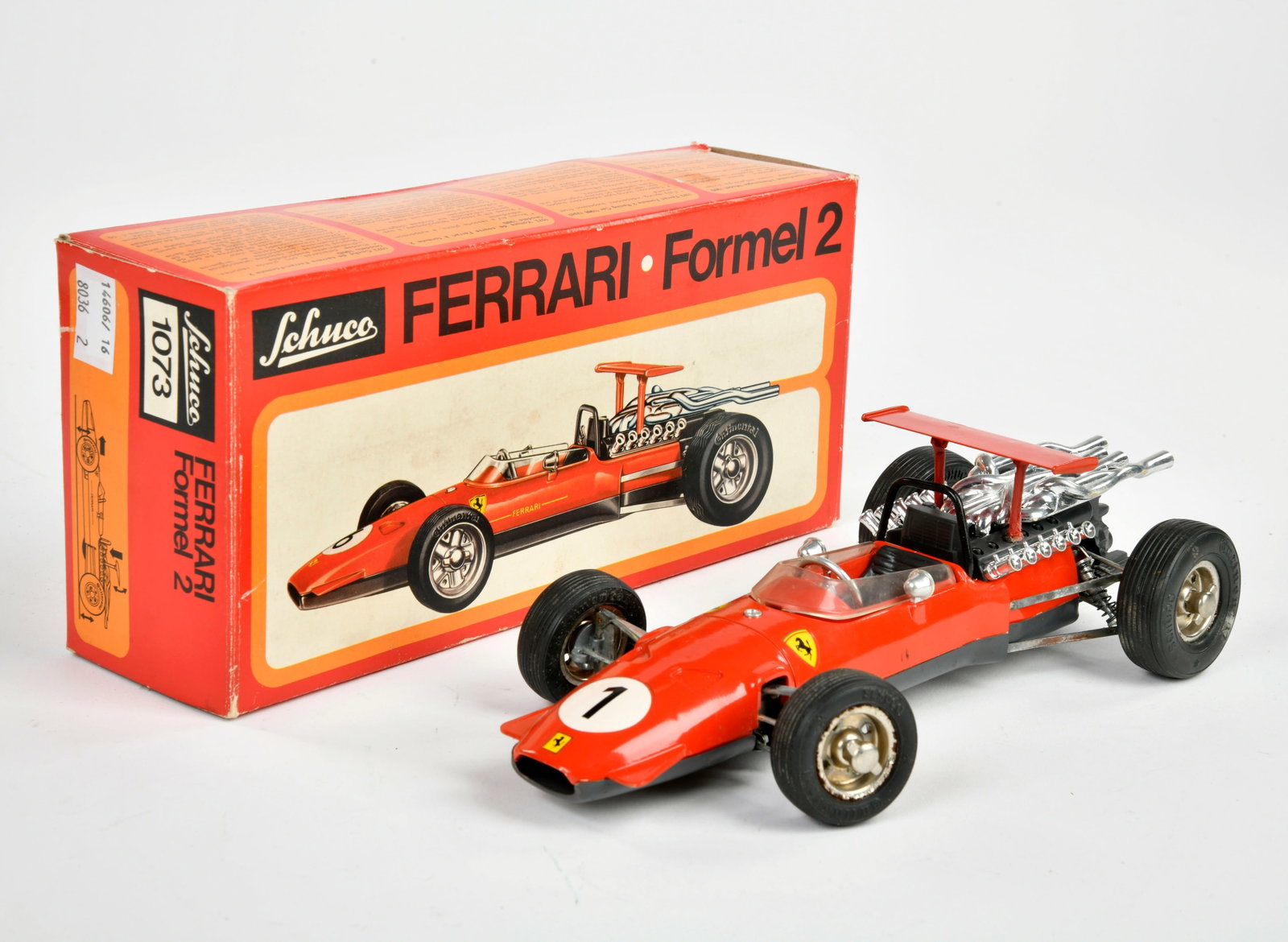 Schuco, Formel 2 Ferrari 1073: Schuco, Formel 2 Ferrari 1073, W.-Germany, GemBw, UW ok, Okt Z 1, Spoiler geklebt, sonst Z 1