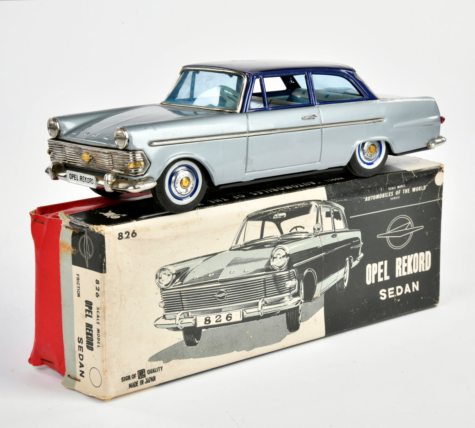 Bandai, Opel Rekord: Bandai, Opel Rekord, Japan, 21 cm, Blech, Friktion ok, Okt, Z 1-2