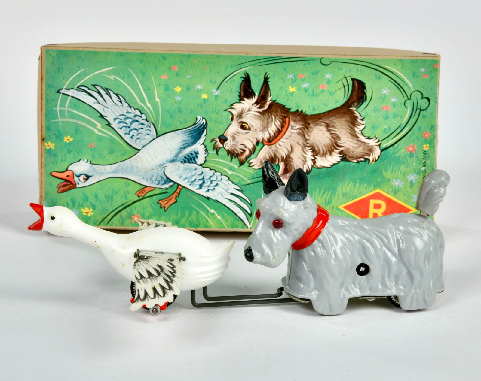 Ruhl, Hund mit Gans: Ruhl, Hund mit Gans, W.-Germany, 19 cm, Kst, UW + Funktion ok, Okt Z 1-, Z 1-