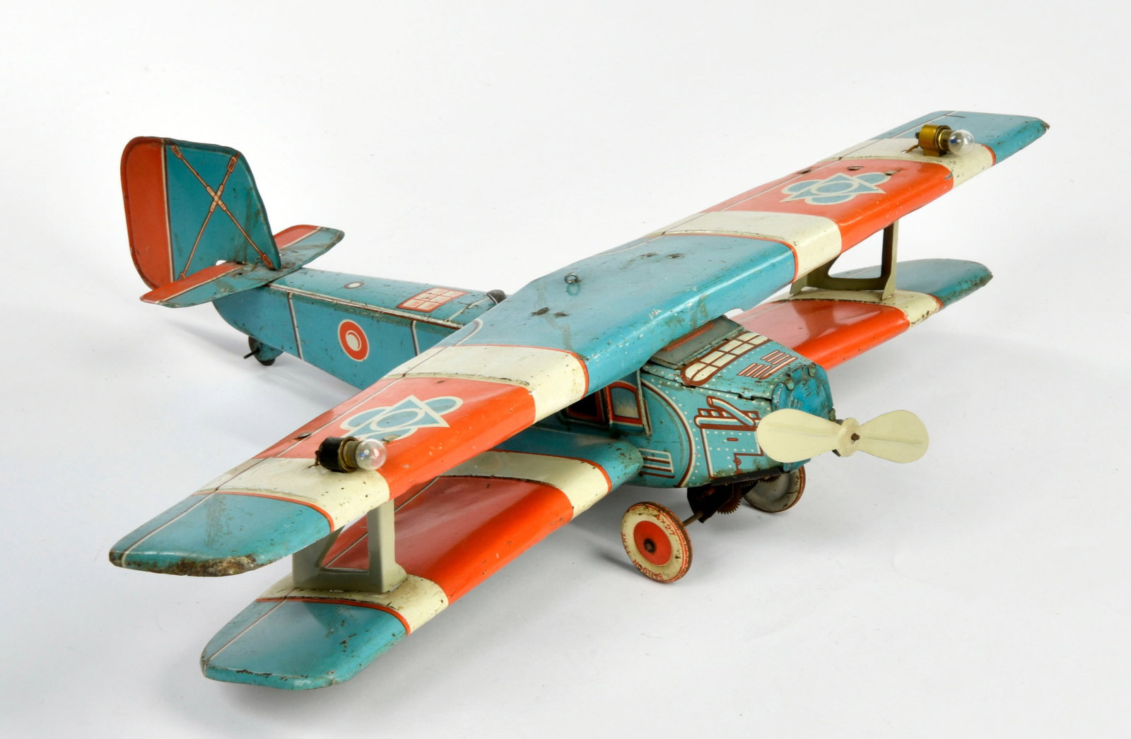 Tippco, Doppeldecker Flugzeug: Tippco, Doppeldecker Flugzeug, Germany, 43x53 cm, Blech, UW ok, LM, Z 3