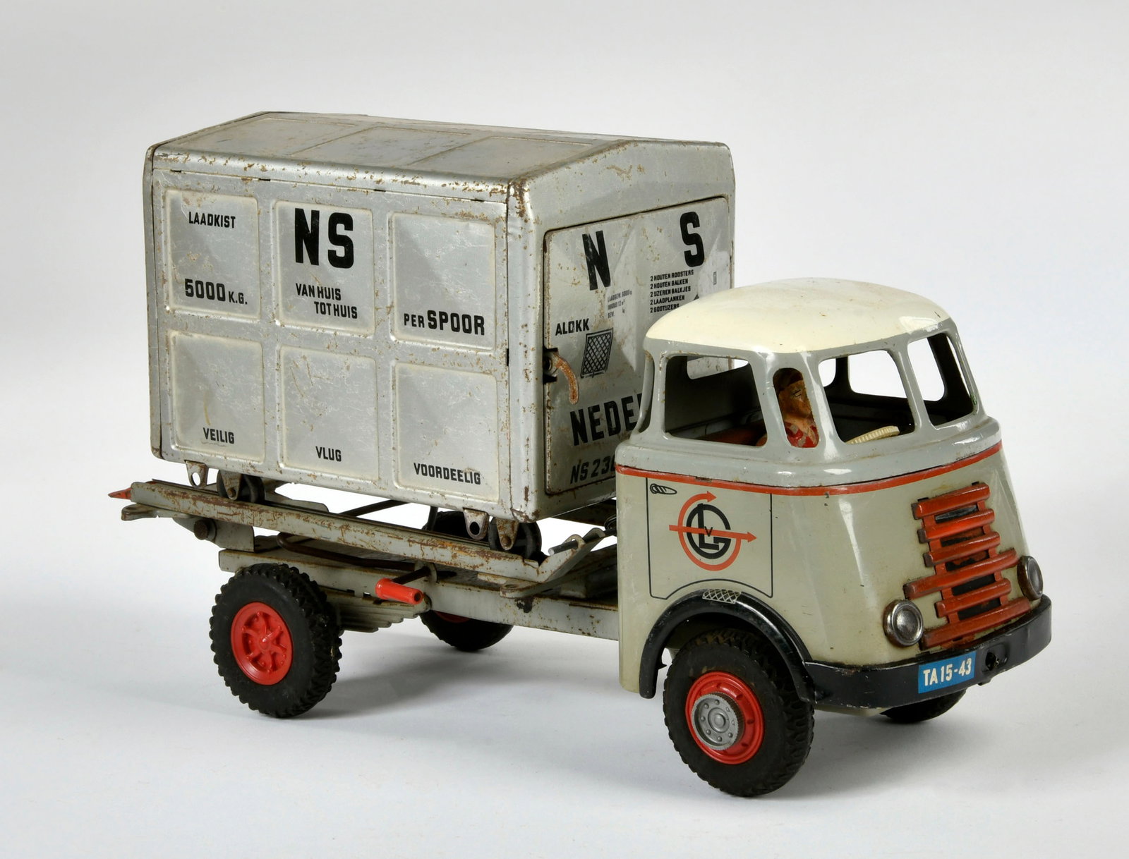 Arnold, Container LKW "van Gend & Loos": Arnold, Container LKW "van Gend & Loos", W.-Germany, 29 cm, Blech, Friktion ok, LM, RS, Z 3