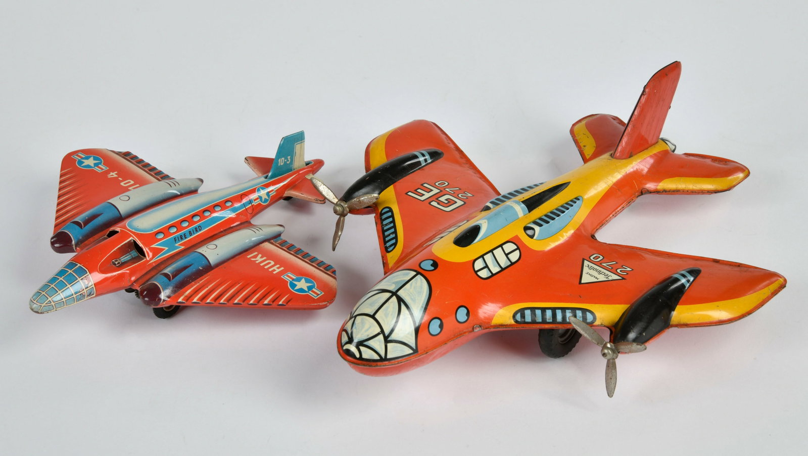 Technofix, Flugzeug GE 270 & Huki 10-4: Technofix, Flugzeug GE 270 & Huki 10-4, W.-Germany, 22-30 cm, Blech, Friktion ok, Z 2/2-