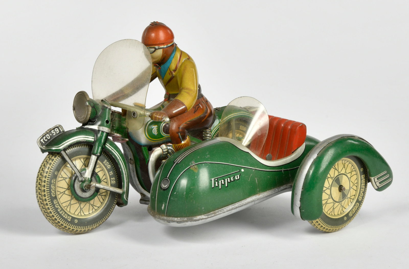 Tippco, Motorrad mit Beiwagen TCO 59: Tippco, Motorrad mit Beiwagen TCO 59, W.-Germany, 20 cm, Blech, UW ok, LM, Z 2