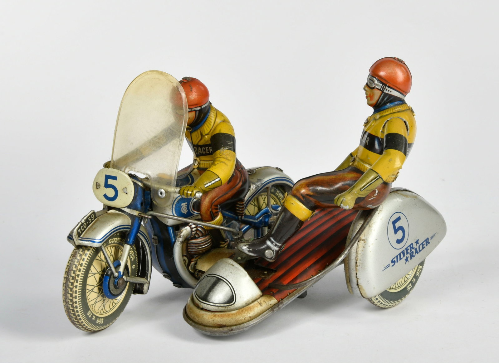 Tippco, Silver Racer Beiwagenmotorrad: Tippco, Silver Racer Beiwagenmotorrad, US Z. Germany, 20 cm, Blech, UW ok, LM, Z 2-3
