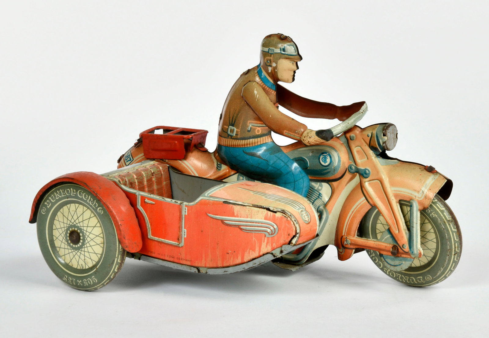Tippco, Motorrad mit Beiwagen 587: Tippco, Motorrad mit Beiwagen 587, US Z. Germany, 20 cm, Blech, UW ok, LM, Z 3