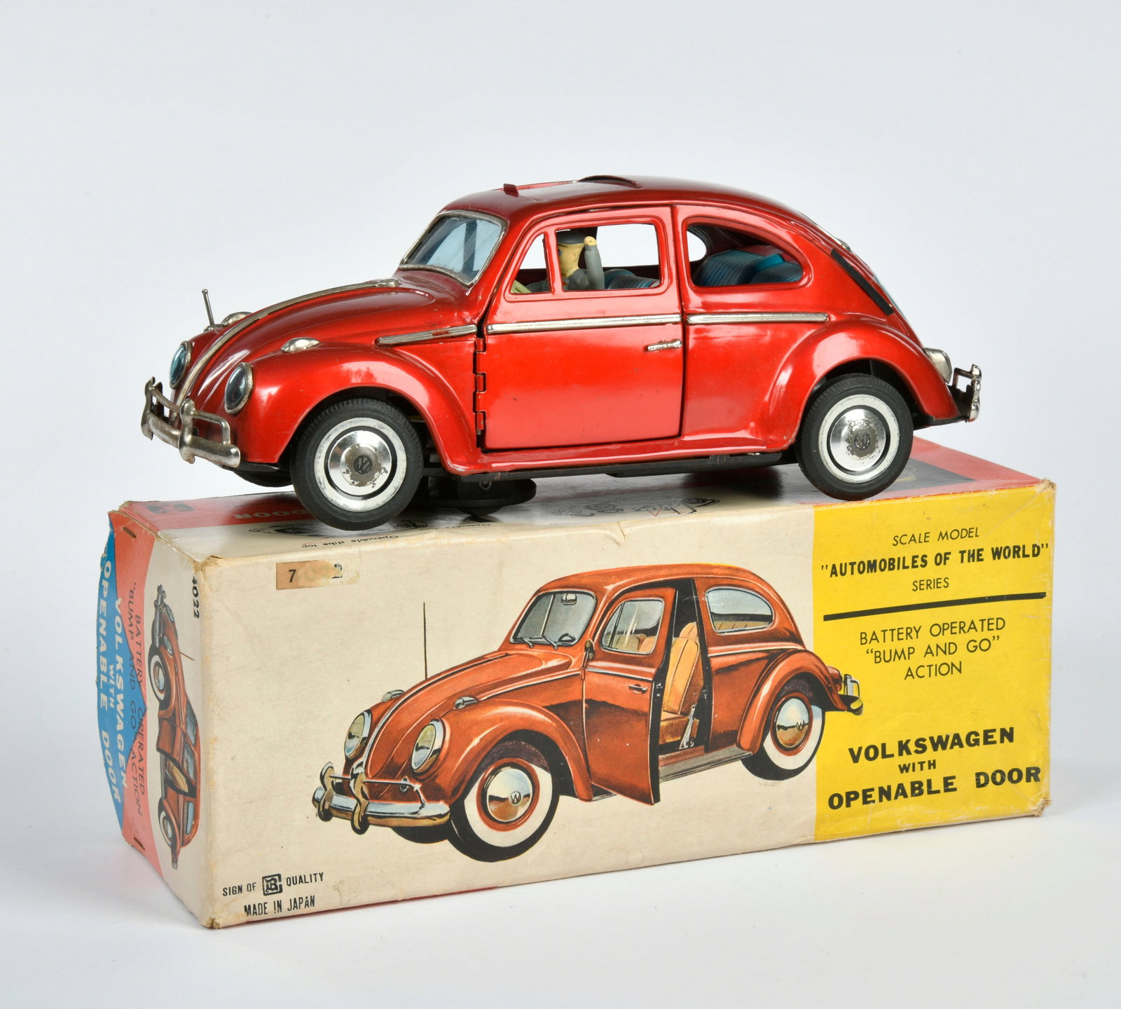 Bandai, VW Kafer mit sichtbarem Motor: Bandai, VW Kafer mit sichtbarem Motor, Japan, 26 cm, Blech, Bat. Antrieb ok, Okt, Z 1-2