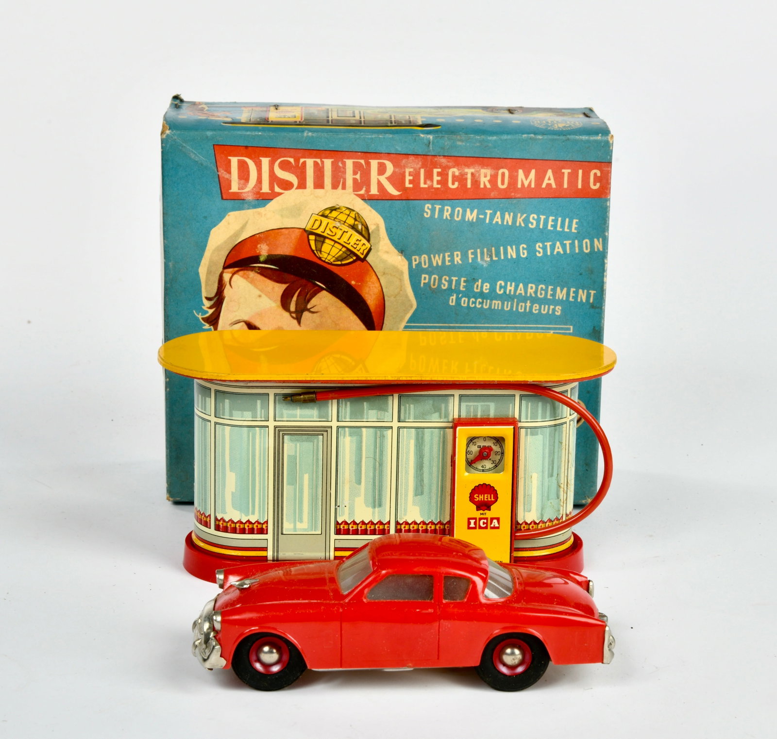 Distler, Tankstelle mit Auto: Distler, Tankstelle mit Auto, W.-Germany, Tankstelle 17 cm, GemBw, Okt, Z 1-2