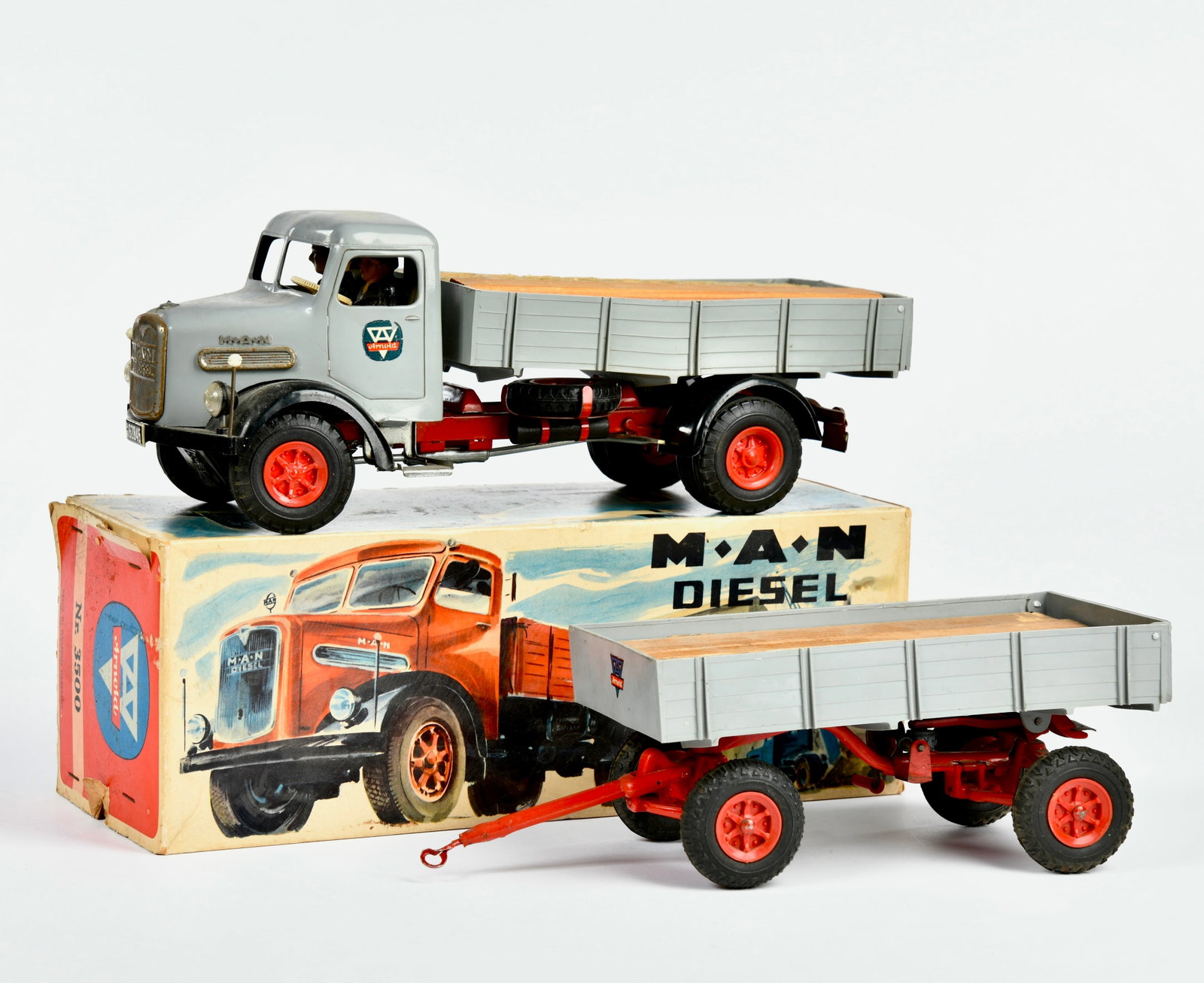 Arnold, MAN LKW mit Anhanger: Arnold, MAN LKW mit Anhanger, W.-Germany, 52 cm, UW ok, LM, 1x Okt, Z 2