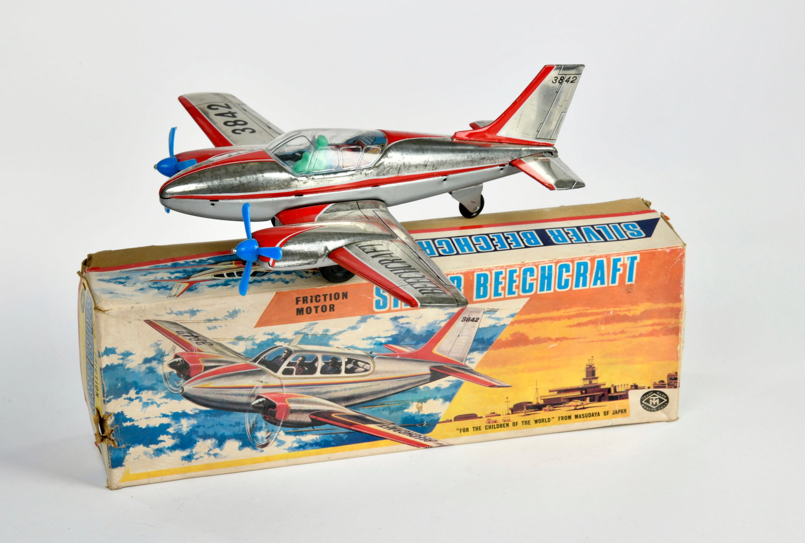 MT Masudaya, Silver Beachcraft Flugzeug: MT Masudaya, Silver Beachcraft Flugzeug, Japan, 31 cm, Okt, angelaufen, sonst Z 1-2