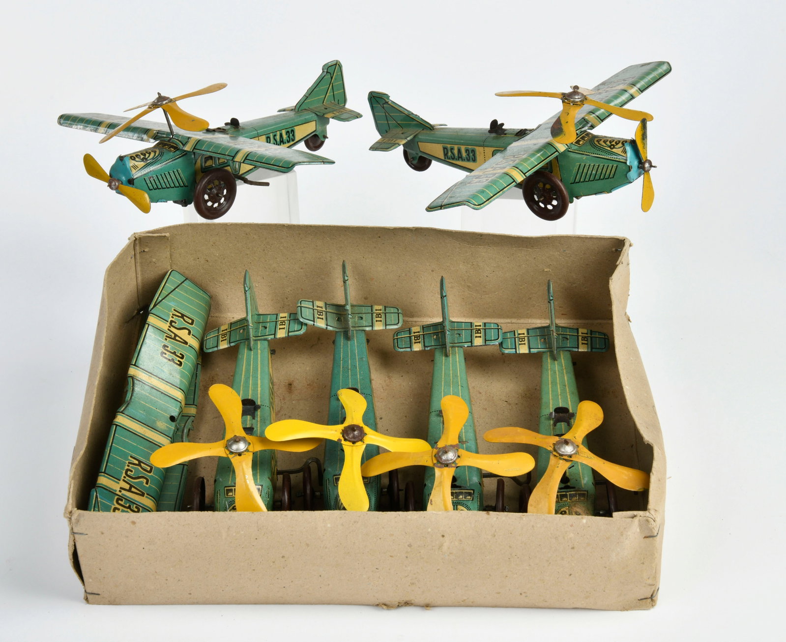 RSA Rico, Handlerbox mit 6 Flugzeugen: RSA Rico, Handlerbox mit 6 Flugzeugen, Spain, Blech, Lagerspuren