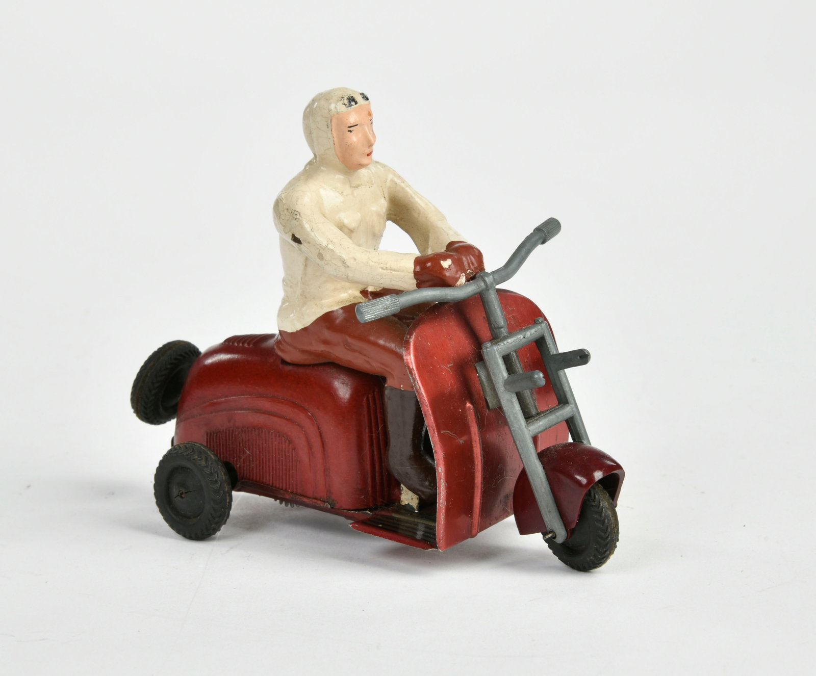 HWN, Motorroller mit Massefigur: HWN, Motorroller mit Massefigur, Germany, 12 cm, Blech + Bakelit, Lampe fehlt, sonst sehr gut